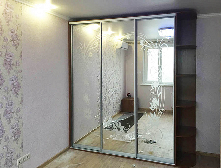 Шкаф-купе с зеркальными дверями и пескоструйными узорами